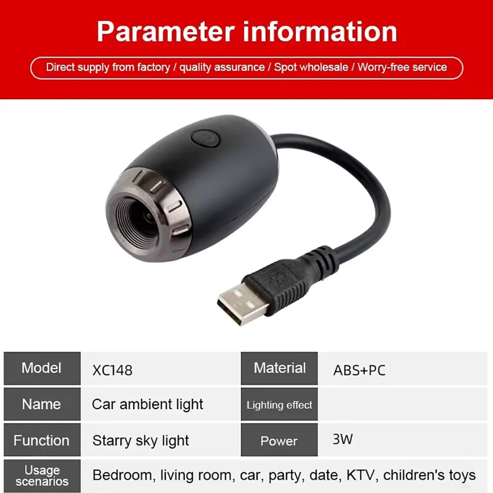 Galaxy Star Projector Light – USB Car & Room Ambient LED